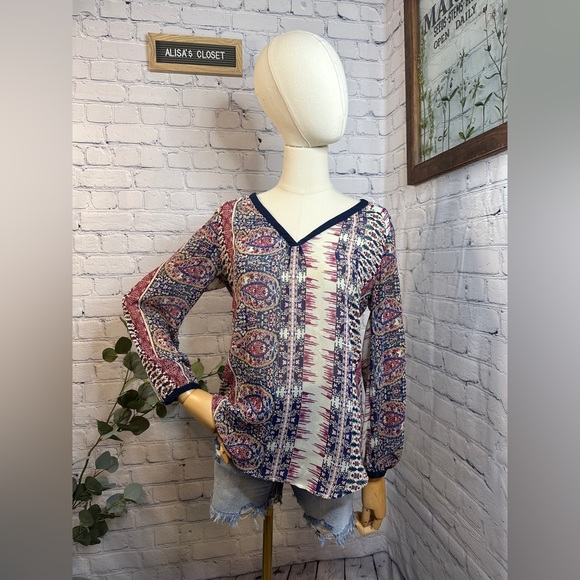 Lucky Multi-colored semi sheer Boho Blouse - Picture 2 of 6